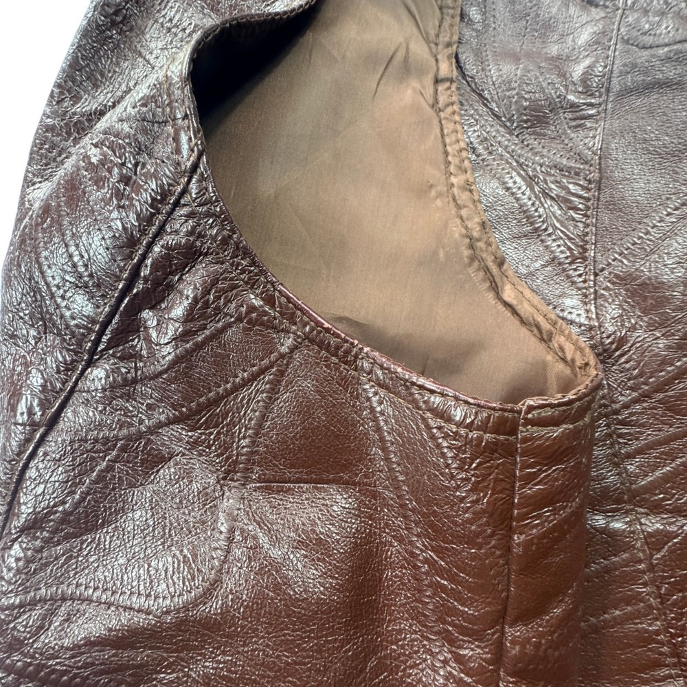 Kens Leather Patchwork Pigskin Vest Mens Large Brown Vintage Western Cowboy Bike - Picture 13 of 16